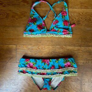 Betsey Johnson Turquoise Roses Bikini